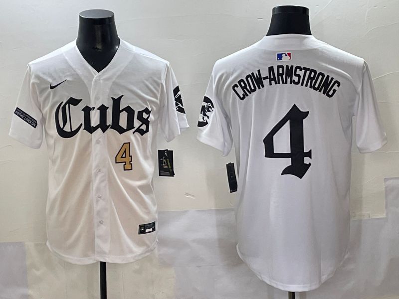 Men 2025 Chicago Cubs #4 Crow-Armstrong White Five generations Joint Name Nike MLB Jersey style 4